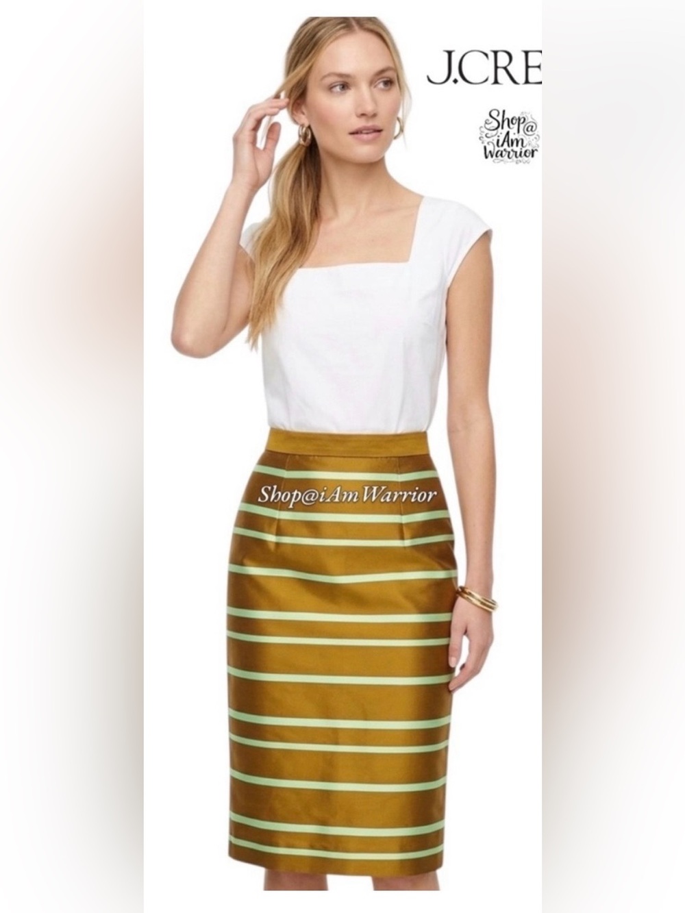 J. Crew high waisted green striped pencil skirt 4